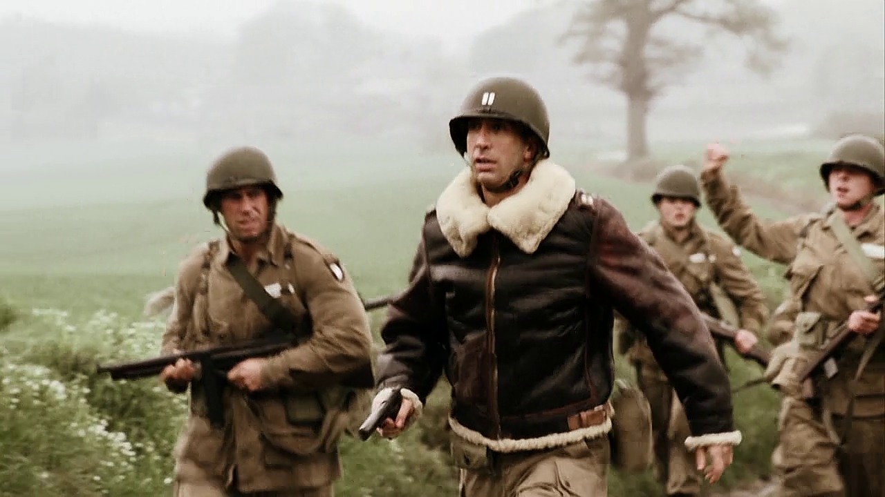 Captain Sobel (David Schwimmer) is seen holding an M1911A1 in Currahee (Ep.1)..jpg